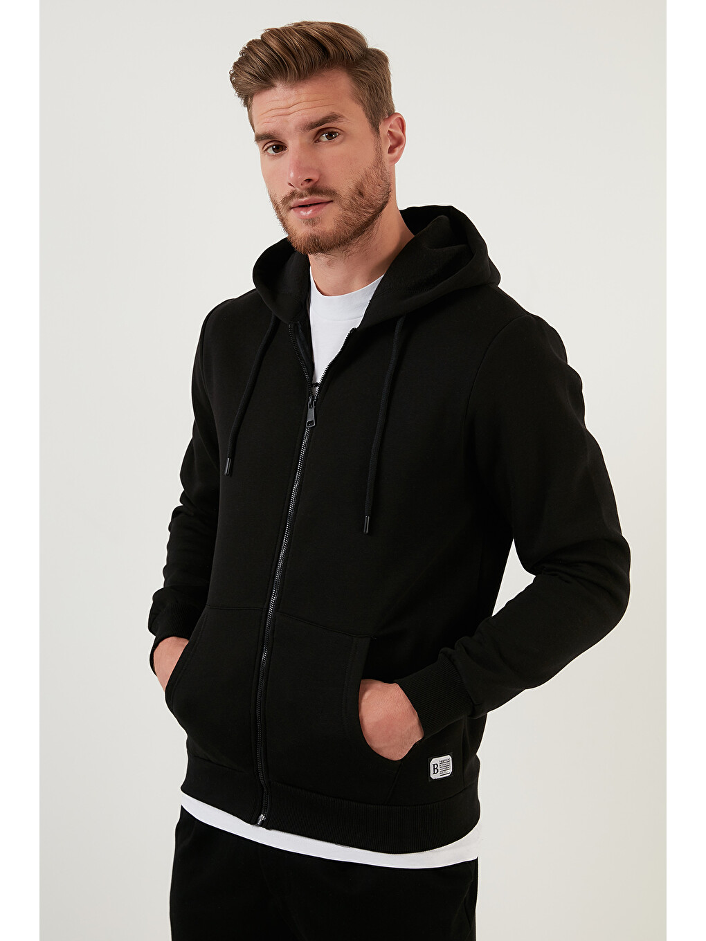 Siyah Regular Fit Kapüşonlu Fermuarlı İçi Tüylü Yumuşak Şardonlu Kışlık Erkek Sweat 59053403w4-2