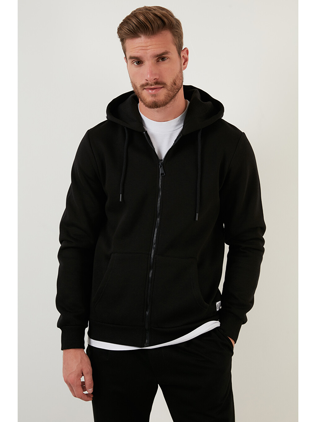 Siyah Regular Fit Kapüşonlu Fermuarlı İçi Tüylü Yumuşak Şardonlu Kışlık Erkek Sweat 59053403w4-3