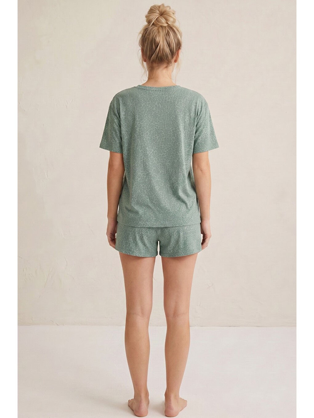 Yeşil Örme Şortlu Pijama Takım 8056-1