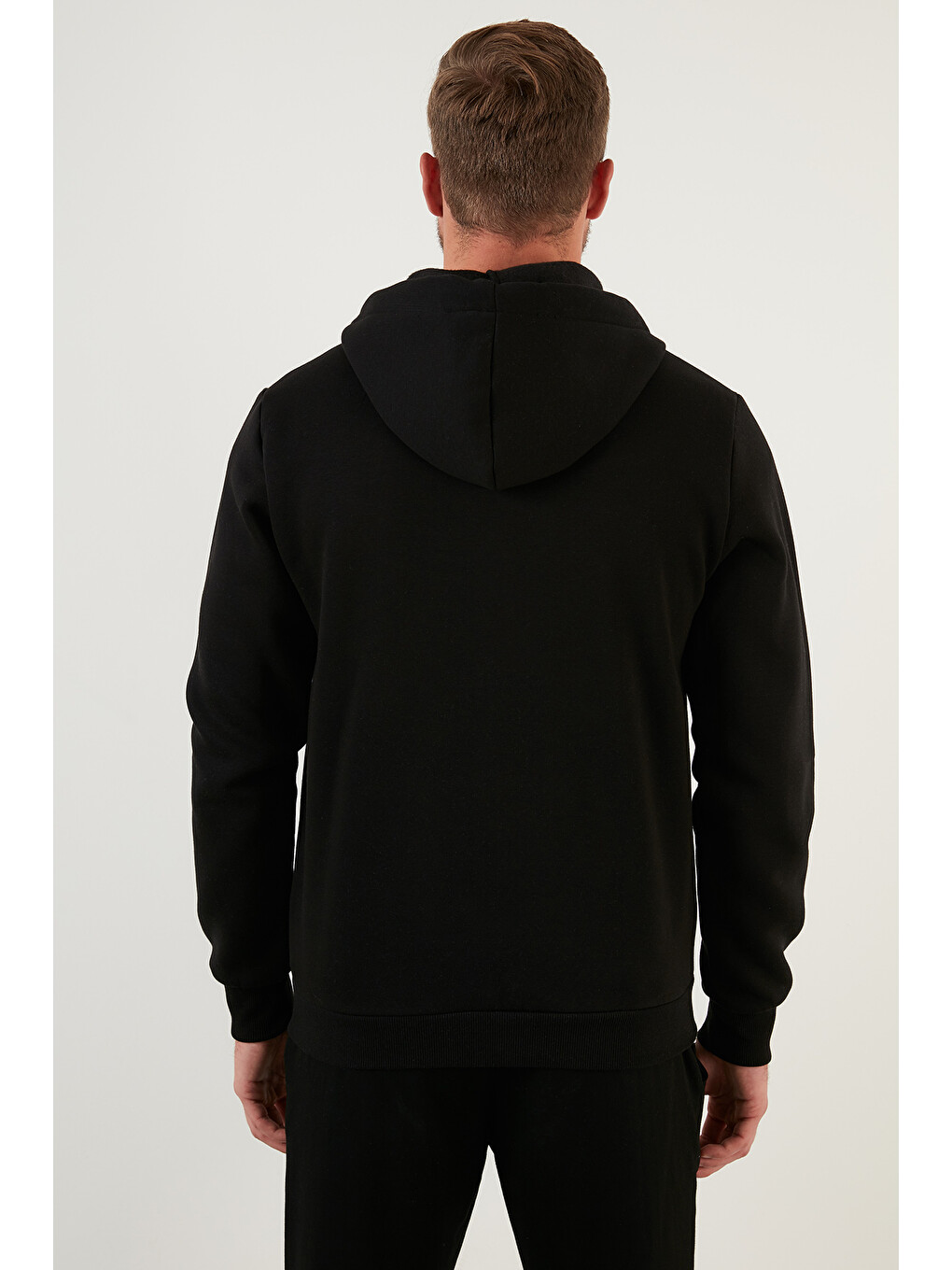 Siyah Regular Fit Kapüşonlu Fermuarlı İçi Tüylü Yumuşak Şardonlu Kışlık Erkek Sweat 59053403w4-6