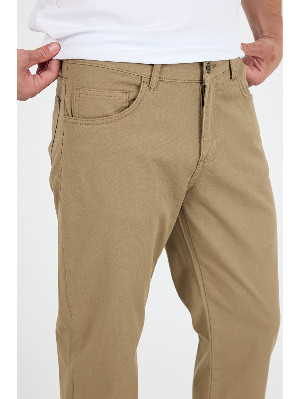 Kahverengi Erkek Regular Fit Gabardin %98 Pamuk %2 Elastan Rahat Günlük Klasik Düz Kesim Pantolon-3