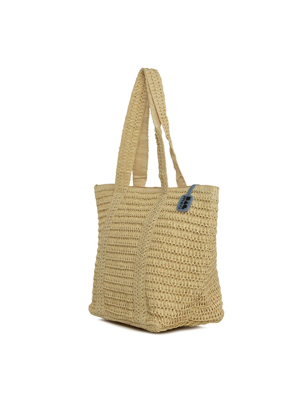 Ekru Şerit Detaylı Tote Hasır Çanta-1