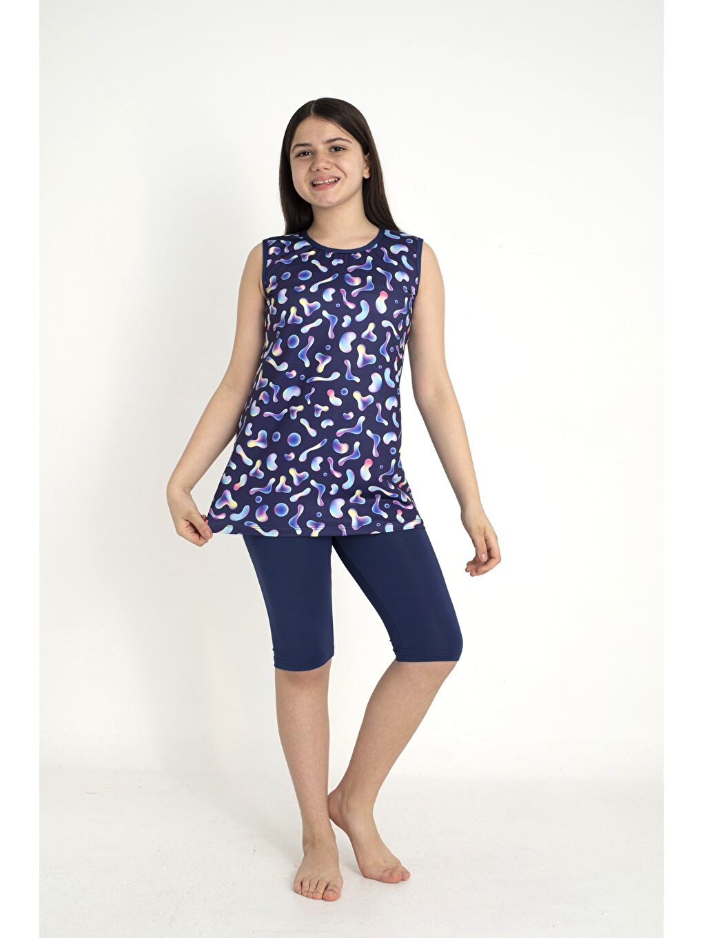 Lacivert Kolsuz Taytlı Kız Çocuk Mayo 3508