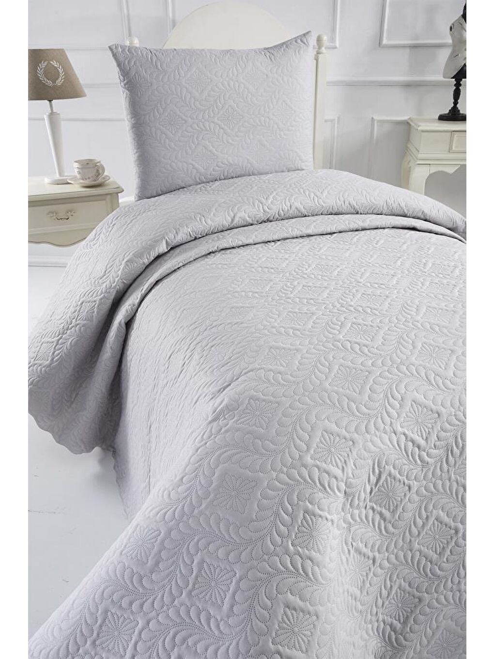 Ultrasonik Kapitoneli Elite Tek Kişilik Yatak Örtüsü Gri-1