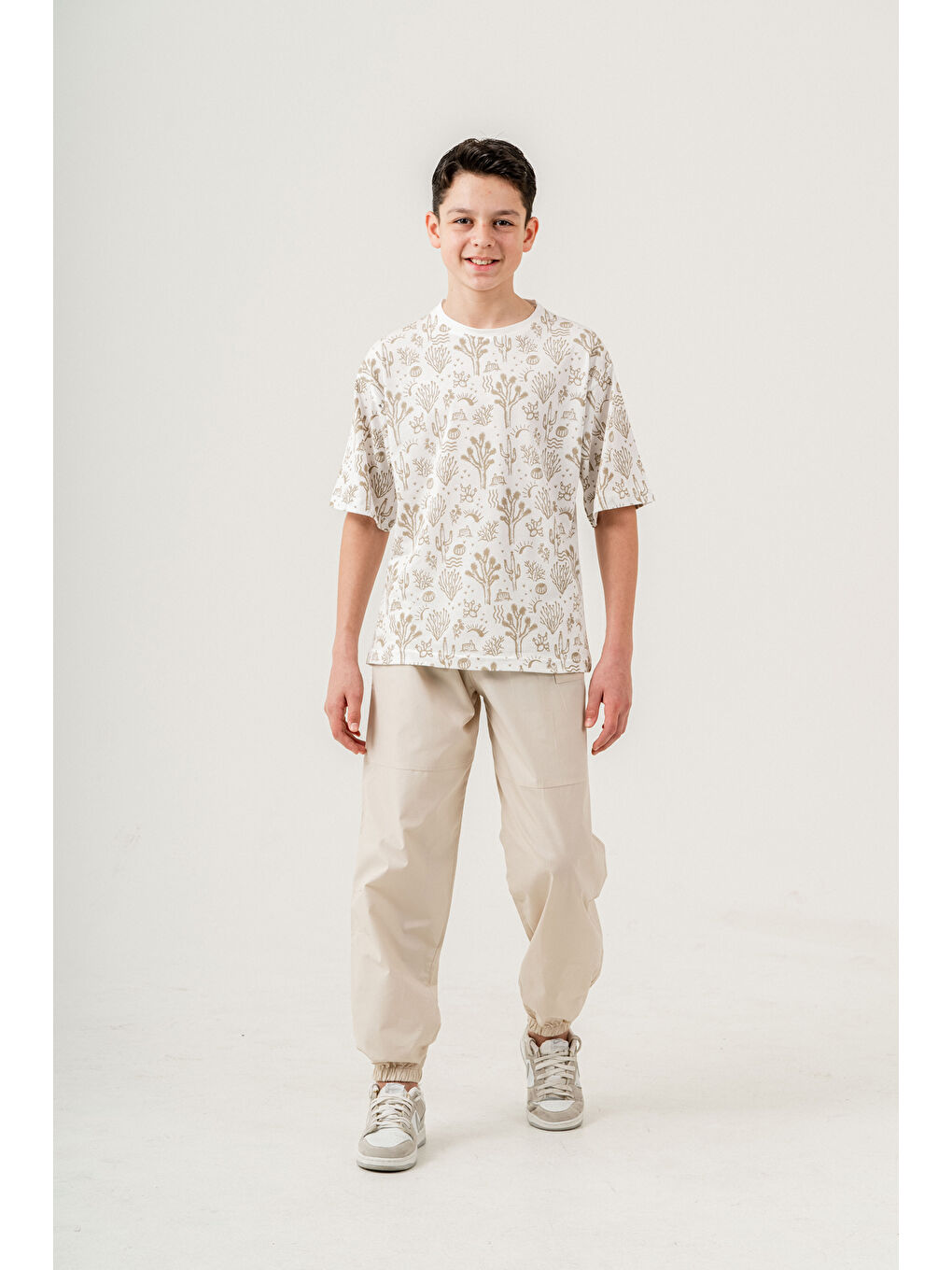 Bej Erkek Çocuk 2'li Takım (T-Shirt+Jogger Pantolon) P1027-2