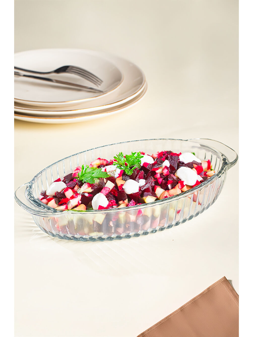 Renksiz 1289 Kayo Desenli Cam Meze Tatlı Sunum Salata Tabağı Cam Tabak Fırın Kabı 16x28 Cm-2