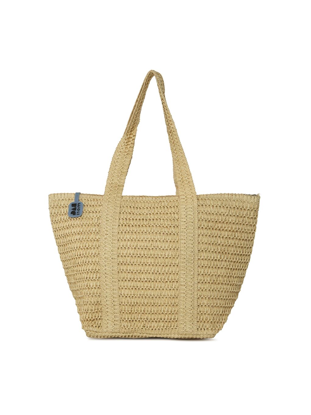 Ekru Şerit Detaylı Tote Hasır Çanta-3