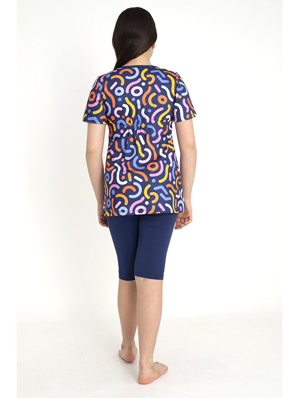 Lacivert Kısa Kollu Taytlı Kız Çocuk Mayo 35102-3