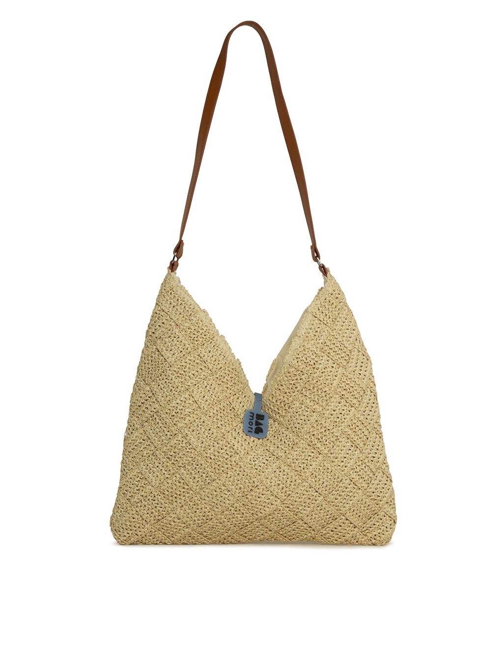 Ekru Deri Askılı Örgülü Hasır Çanta