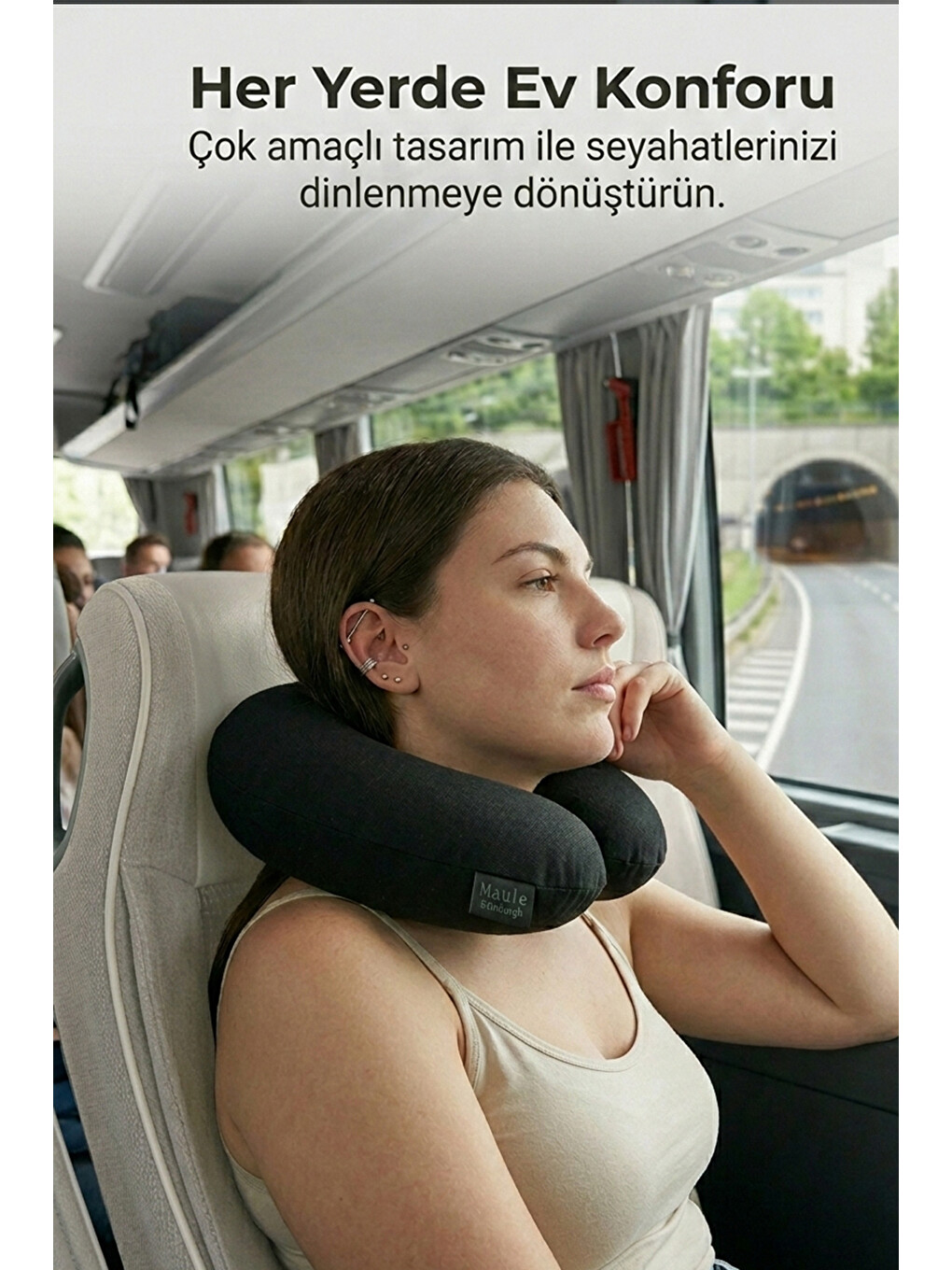 Siyah %100 Pamuk Birinci kalite boncuk elyaf, fermuarlı seyahat boyun piercing yastığı.-2