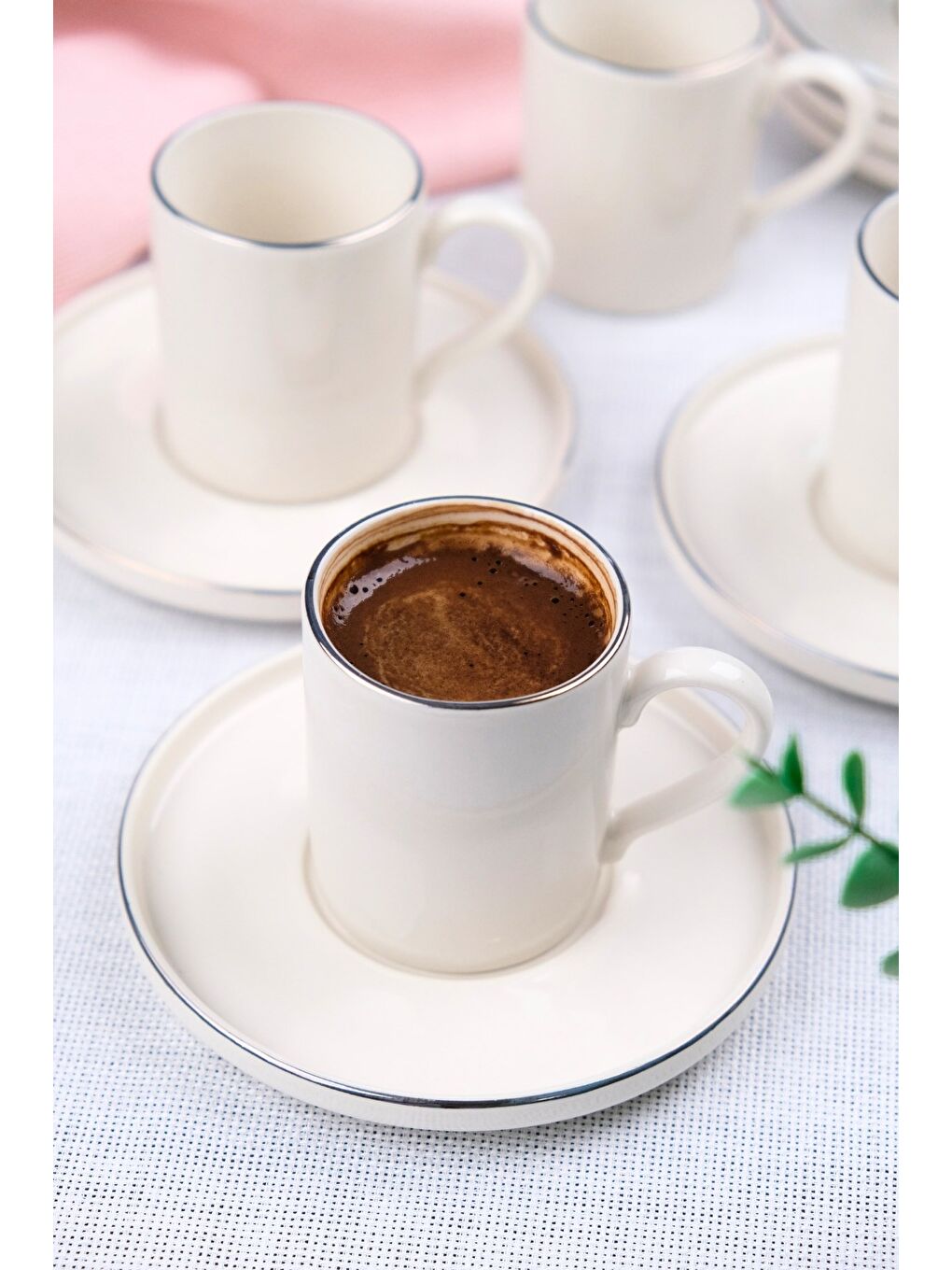 Beyaz Porselen Platin Kahve Fincan Takımı Kelebek 90cc 6 Kişilik 12 Parça-1