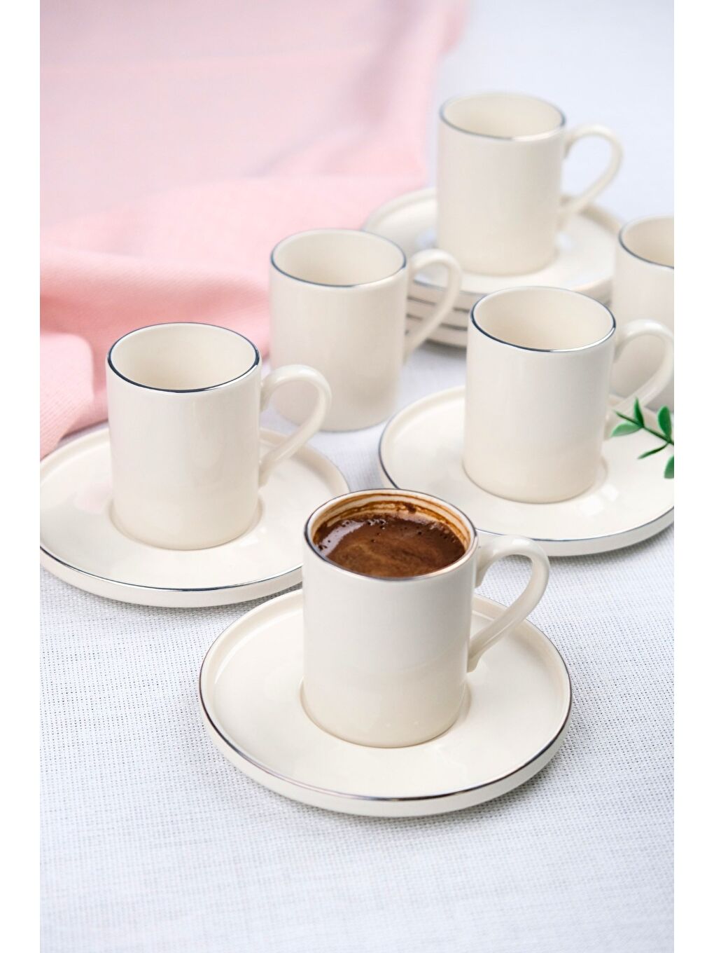 Beyaz Porselen Platin Kahve Fincan Takımı Kelebek 90cc 6 Kişilik 12 Parça-2