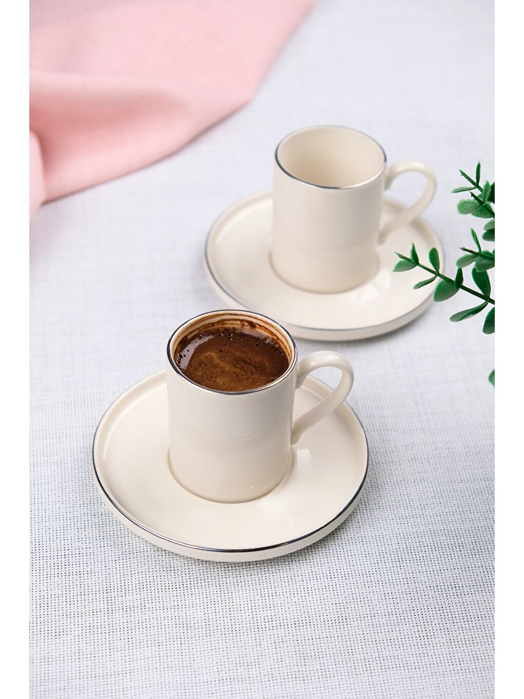 Beyaz Porselen Platin Kahve Fincan Takımı Kelebek 90cc 2 Kişilik 4 Parça