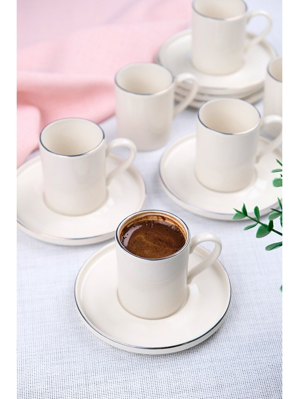 Beyaz Porselen Platin Kahve Fincan Takımı Kelebek 90cc 6 Kişilik 12 Parça-4