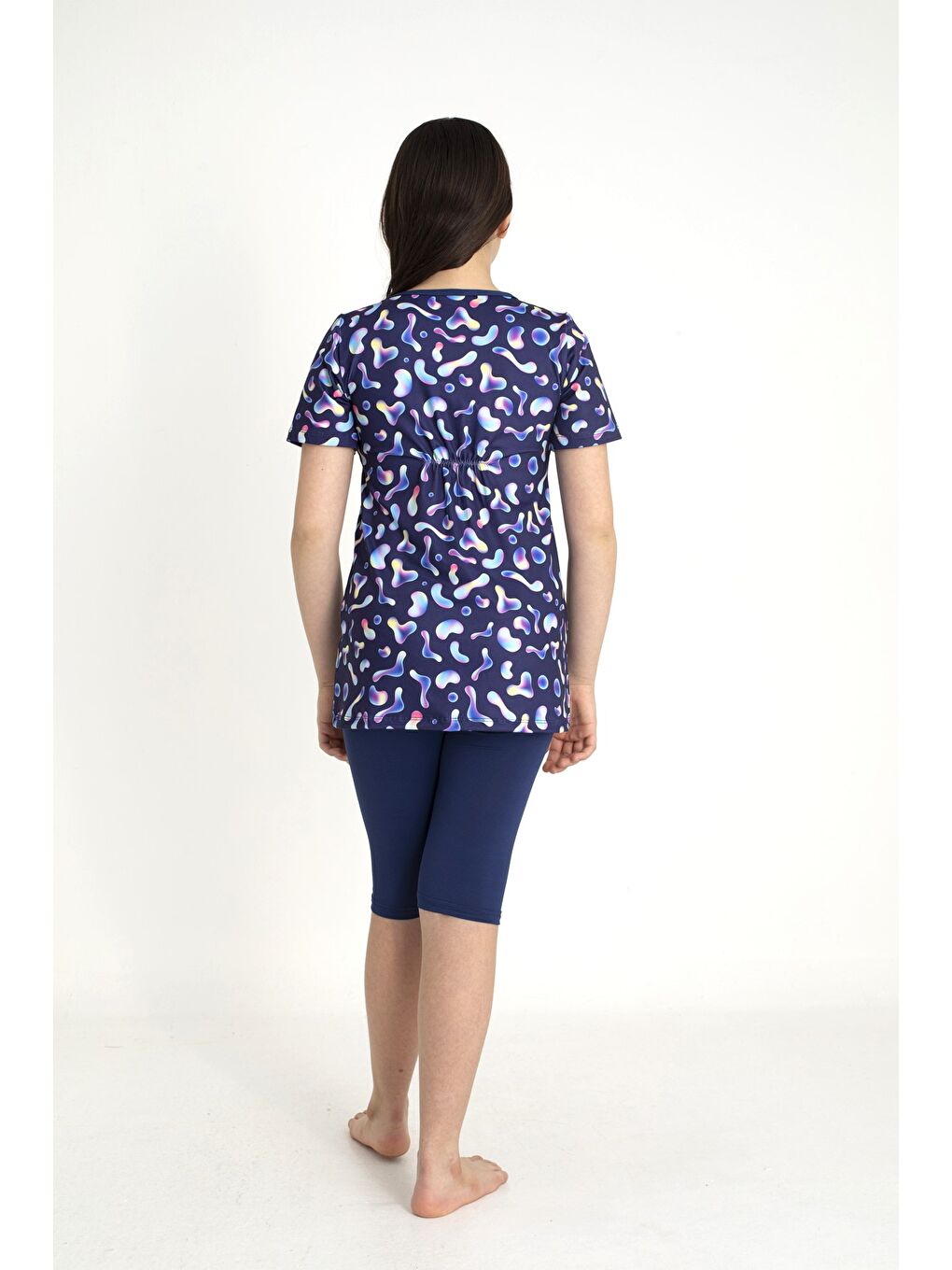 Lacivert Kısa Kollu Taytlı Kız Çocuk Mayo 35108-3