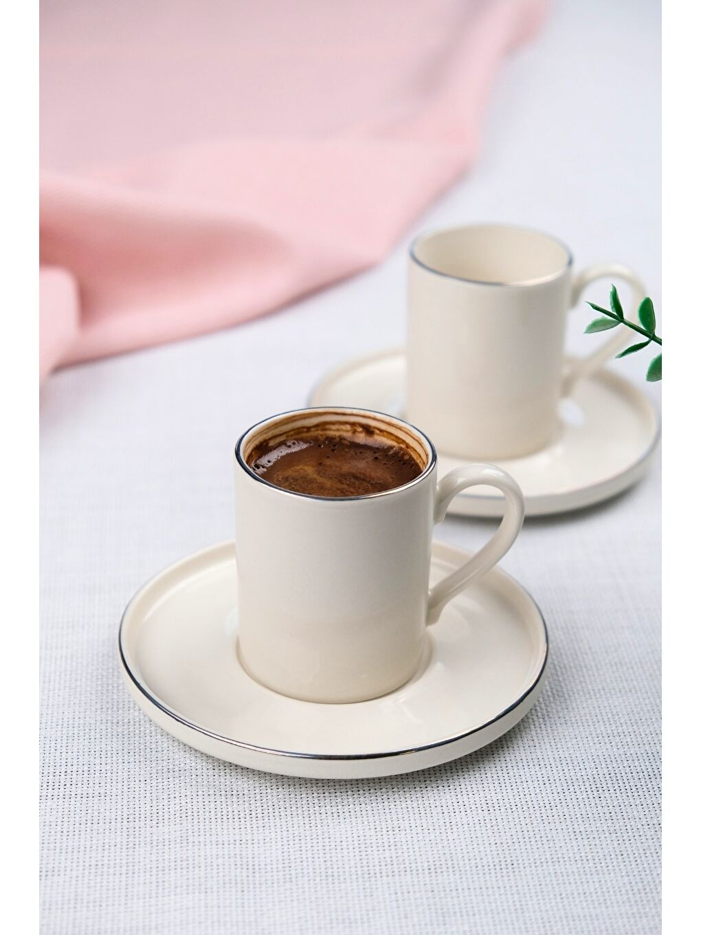 Beyaz Porselen Platin Kahve Fincan Takımı Kelebek 90cc 2 Kişilik 4 Parça-3