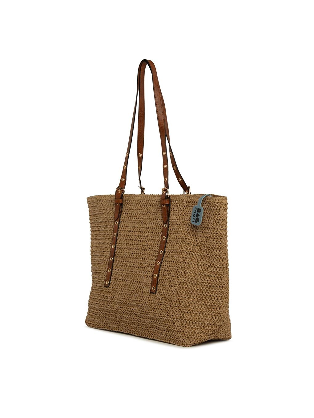 Bej Kemer Detaylı Tote Hasır Çanta-1