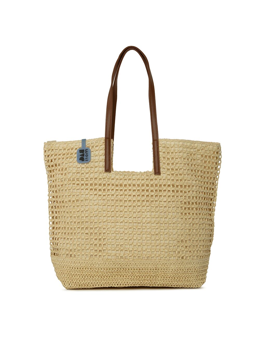 Ekru Deri Askılı Büyük Örgülü Hasır Büyük Çanta-3