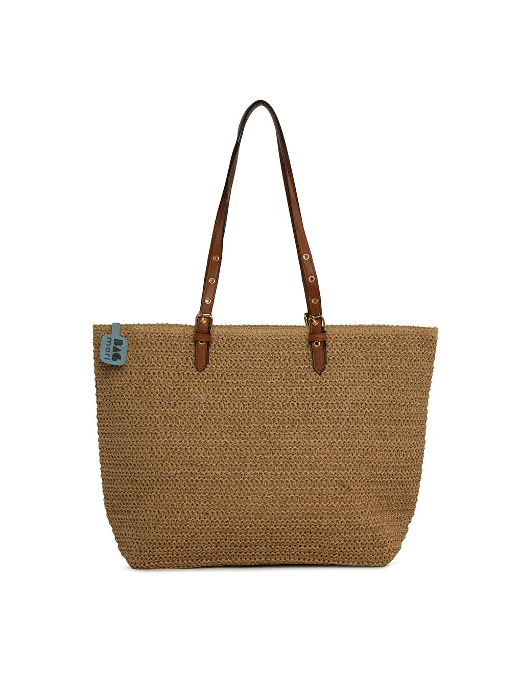 Bej Kemer Detaylı Tote Hasır Çanta-2