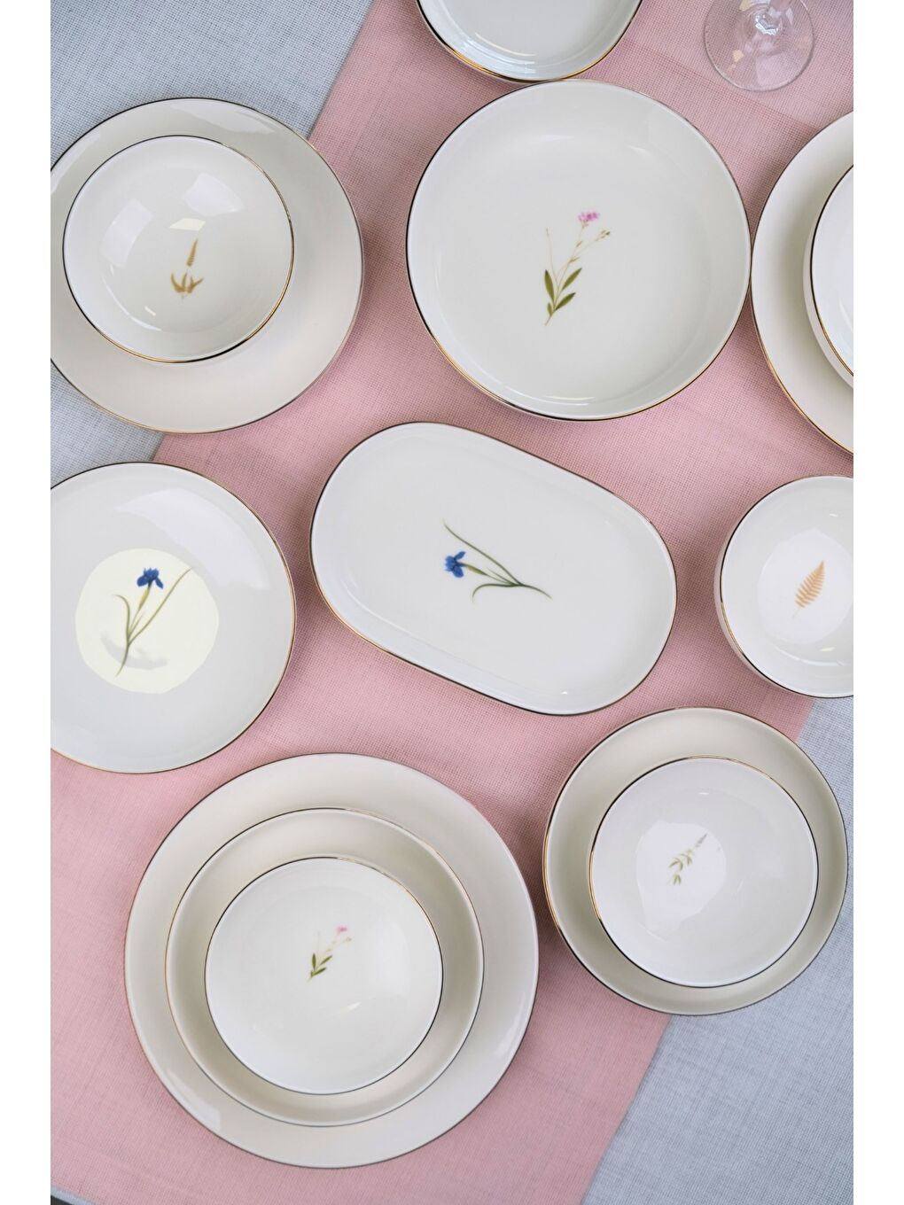 Beyaz Porselen Natura Karma Altın Yaldız Yemek Takımı Salata Kaseli 6 Kişilik 27 Parça-1