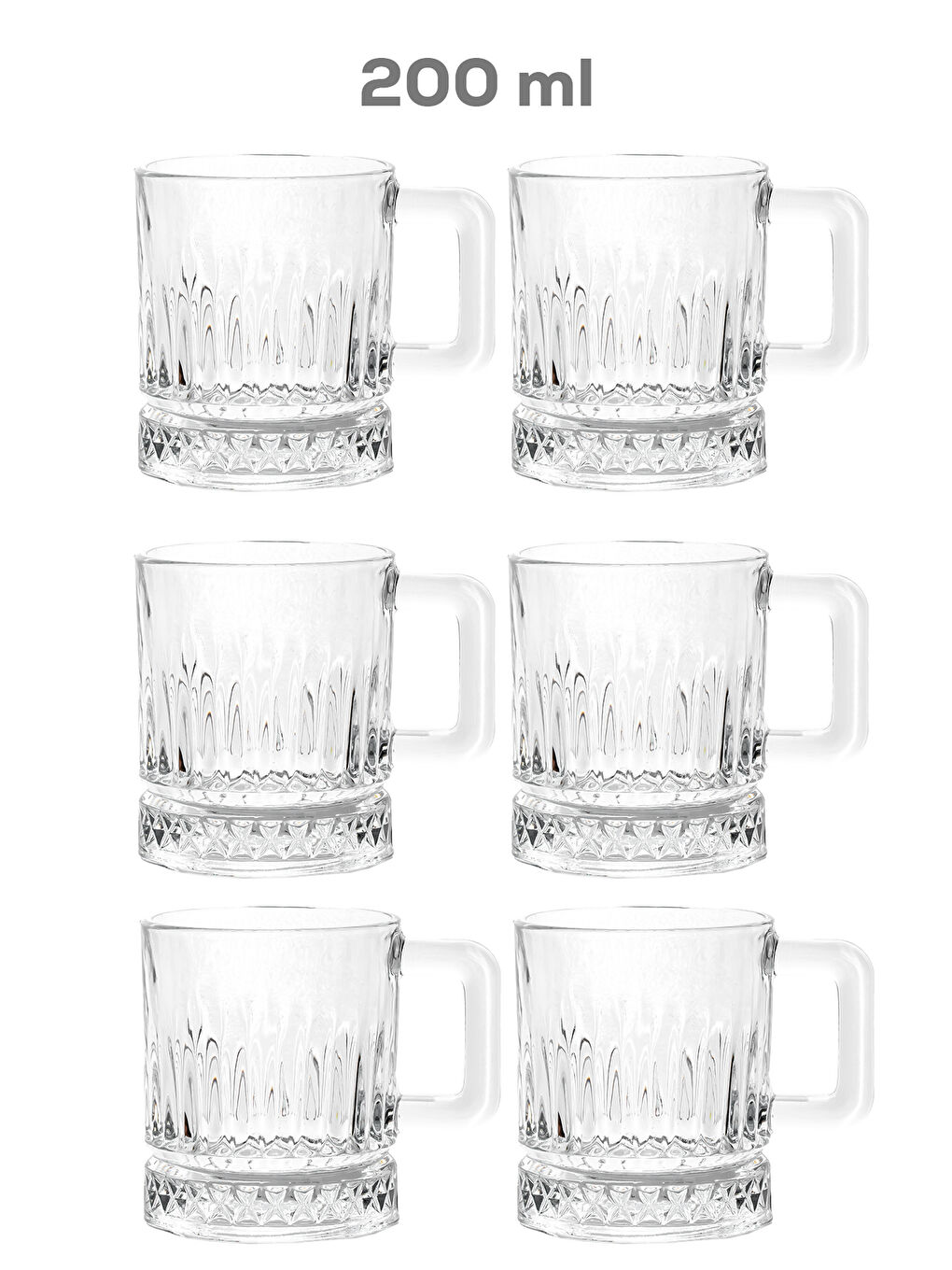 Renksiz 9200 Oslo 6'lı Cam Kulplu Kupa Seti - Çay Kahve Fincan Kupa Takımı 200 cc-3