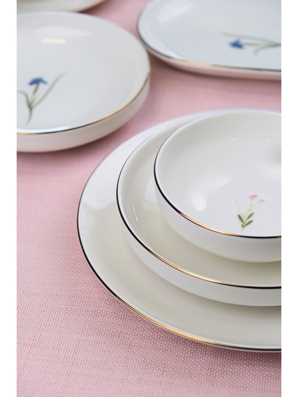 Beyaz Porselen Natura Karma Altın Yaldız Yemek Takımı Salata Kaseli 6 Kişilik 27 Parça-4