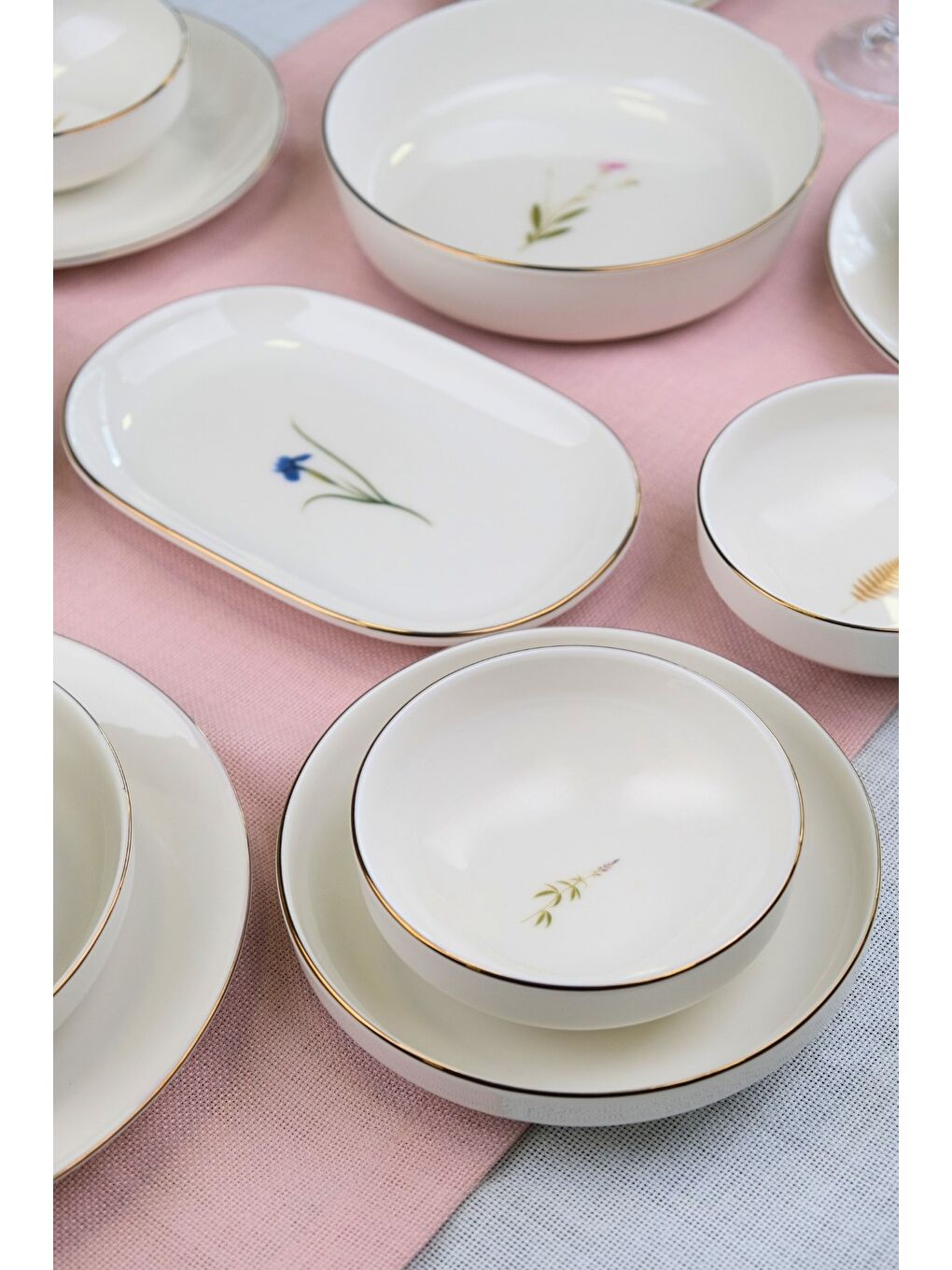 Beyaz Porselen Natura Karma Altın Yaldız Yemek Takımı Salata Kaseli 6 Kişilik 27 Parça-5