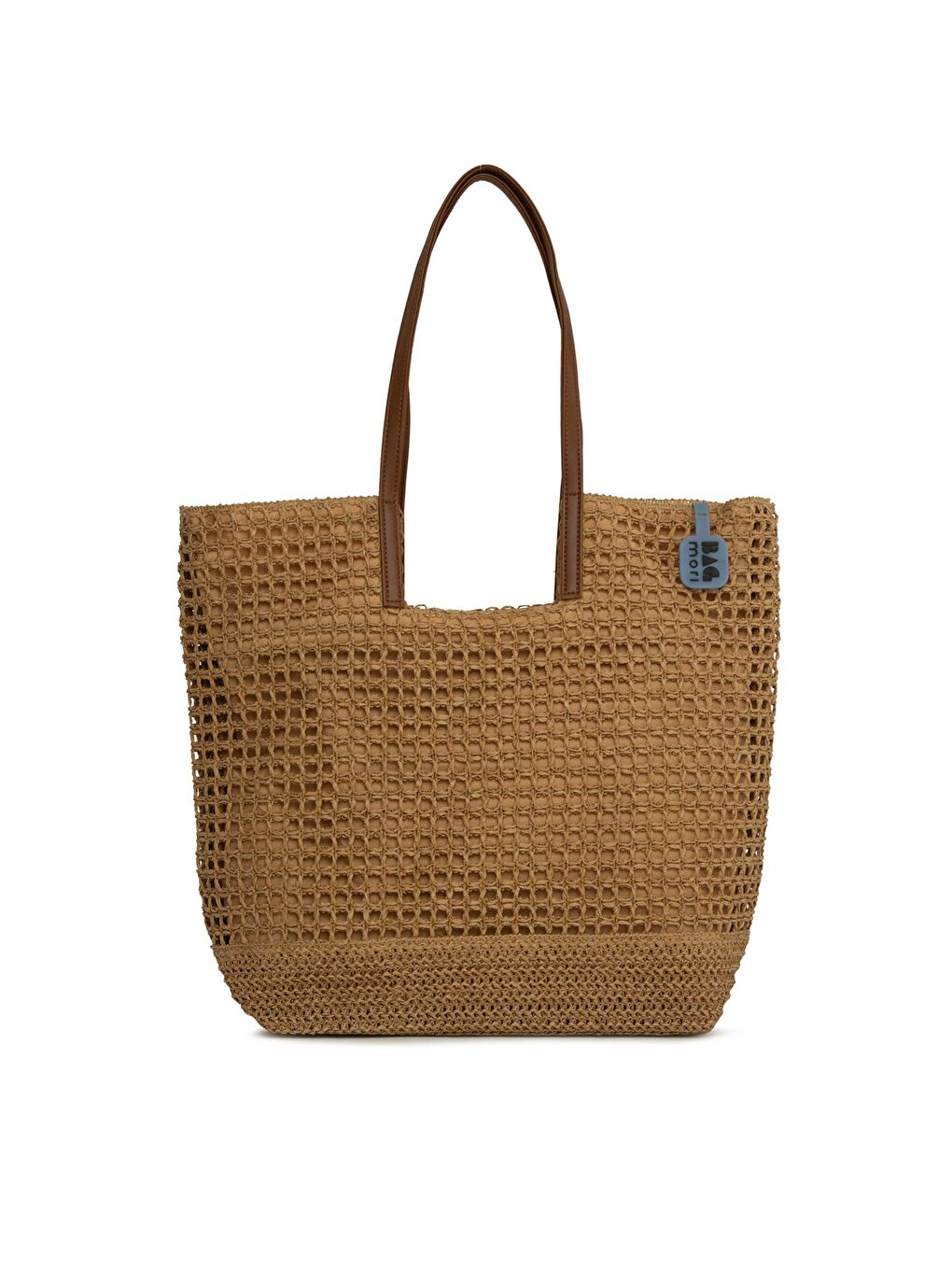 Bej Deri Askılı Büyük Örgülü Hasır Büyük Çanta