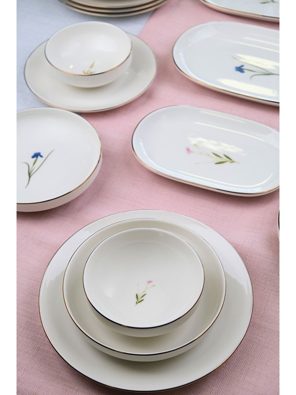 Beyaz Porselen Natura Karma Altın Yaldız Yemek Takımı Kayık Tabaklı 6 Kişilik 27 Parça-2