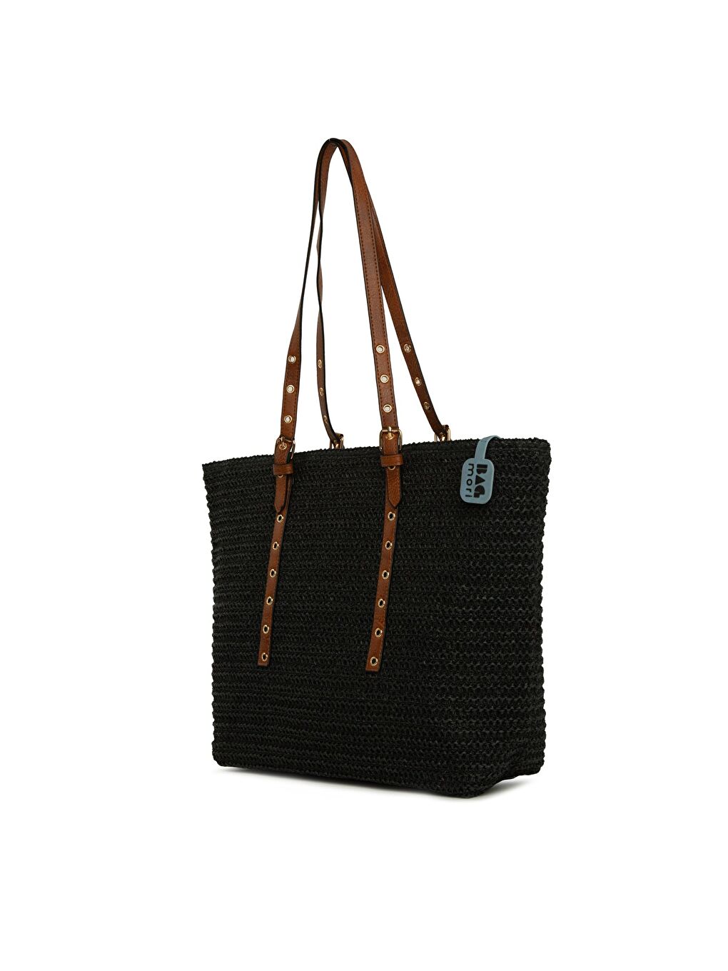 Siyah Kemer Detaylı Tote Hasır Çanta-1