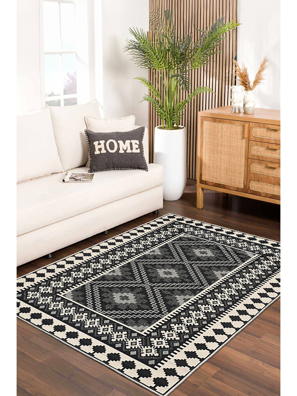 Gri Dekoratif Özel Tasarım Yıkanabilir İnce Kaymaz Tabanlı Modern Halı KECE FR47-1