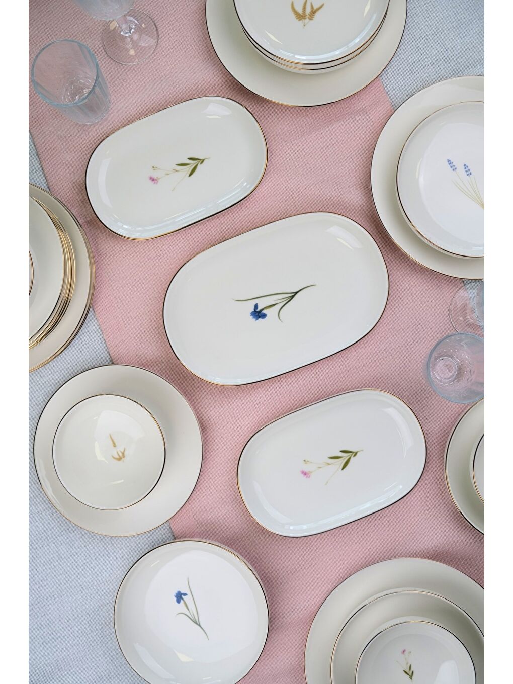 Beyaz Porselen Natura Karma Altın Yaldız Yemek Takımı Kayık Tabaklı 6 Kişilik 27 Parça-3