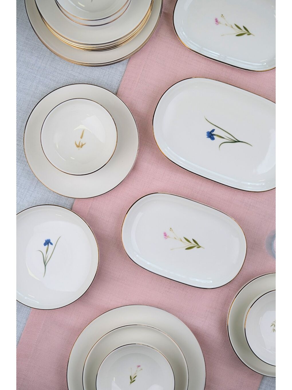 Beyaz Porselen Natura Karma Altın Yaldız Yemek Takımı Kayık Tabaklı 6 Kişilik 27 Parça-4