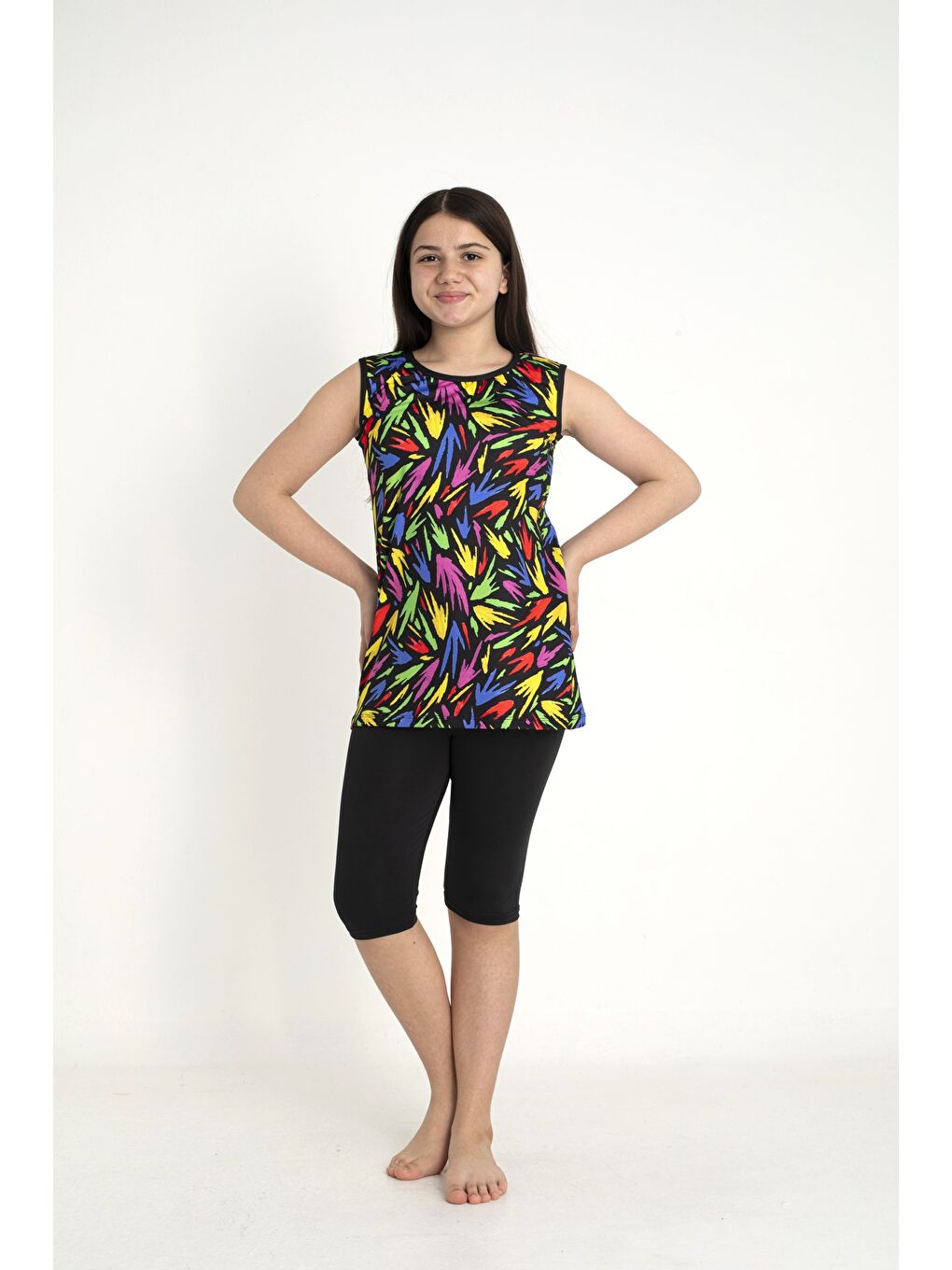 Siyah Kolsuz Taytlı Kız Çocuk Mayo SB3504-1