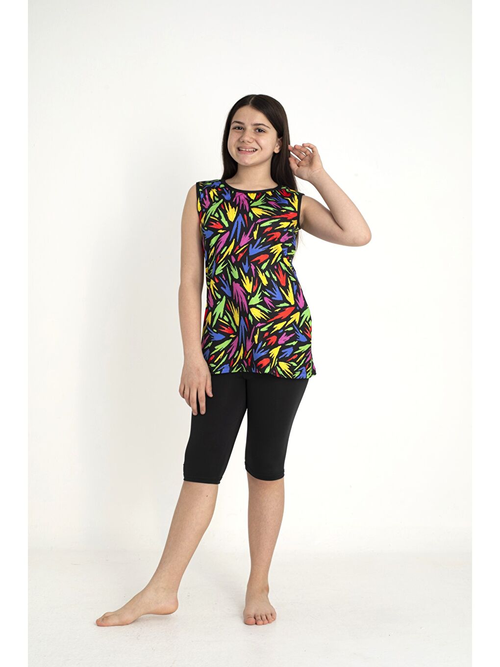 Siyah Kolsuz Taytlı Kız Çocuk Mayo SB3504-2