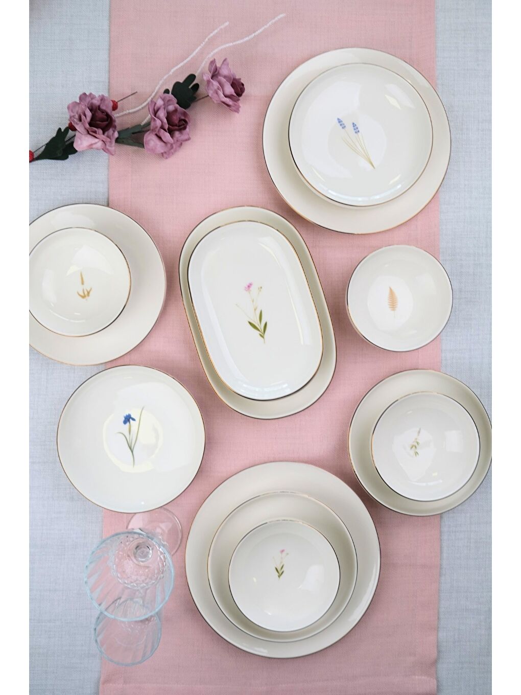 Beyaz Porselen Natura Karma Altın Yaldız Yemek Takımı Kayık Tabaklı 6 Kişilik 27 Parça-5