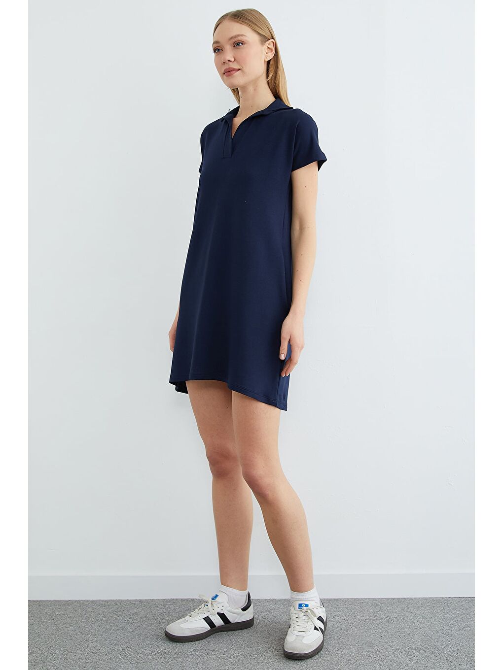 Lacivert Basic Polo Yaka Cepli Mini Boy Elbise-3