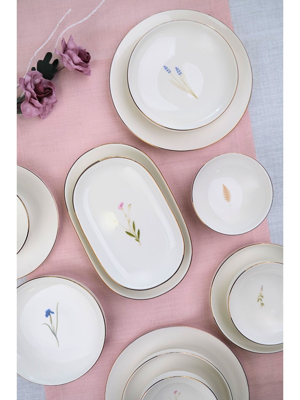 Beyaz Porselen Natura Karma Altın Yaldız Yemek Takımı Kayık Tabaklı 6 Kişilik 27 Parça-7