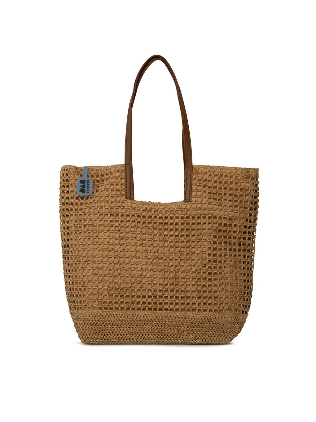 Bej Deri Askılı Büyük Örgülü Hasır Büyük Çanta-2