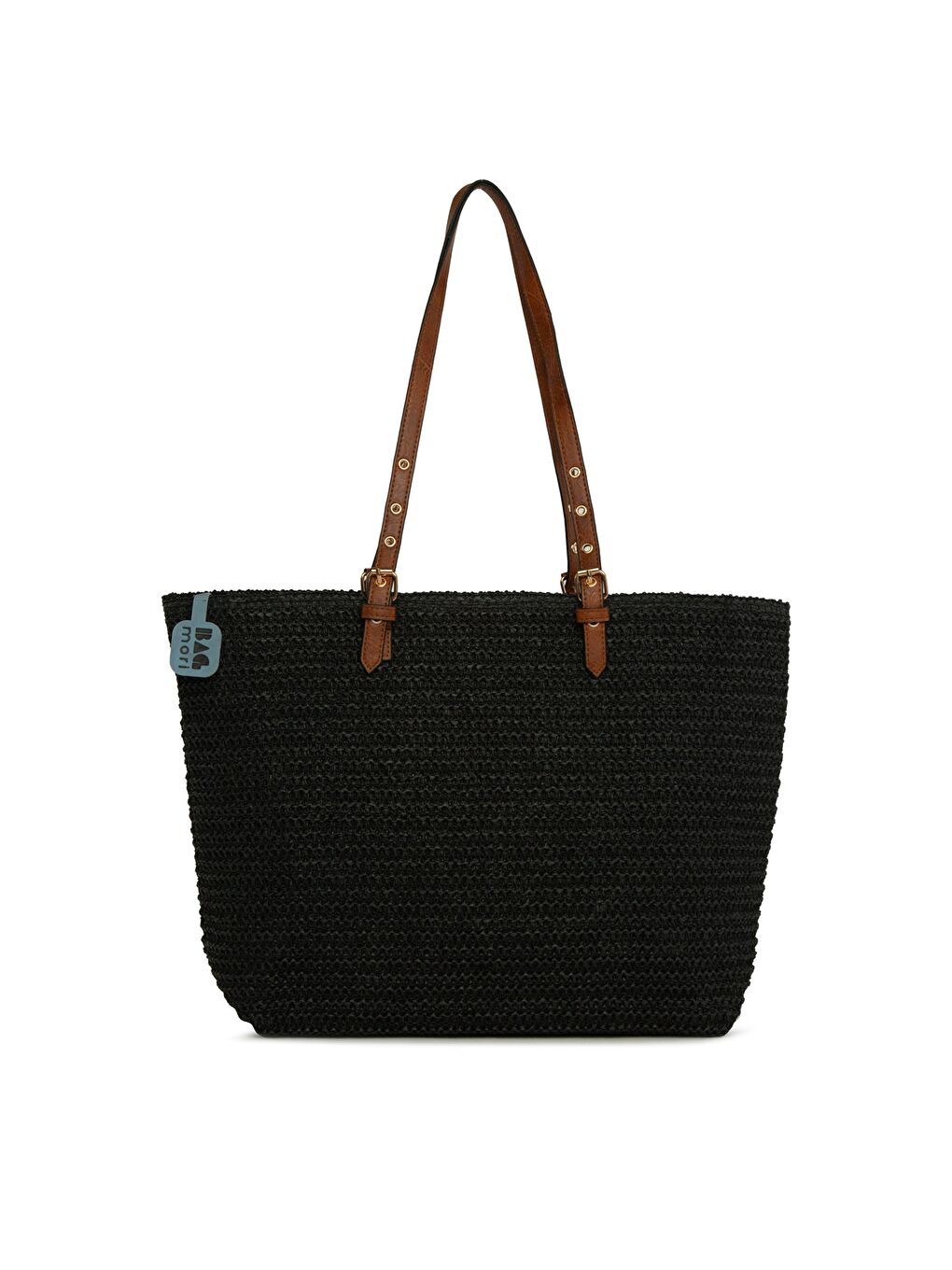 Siyah Kemer Detaylı Tote Hasır Çanta-3