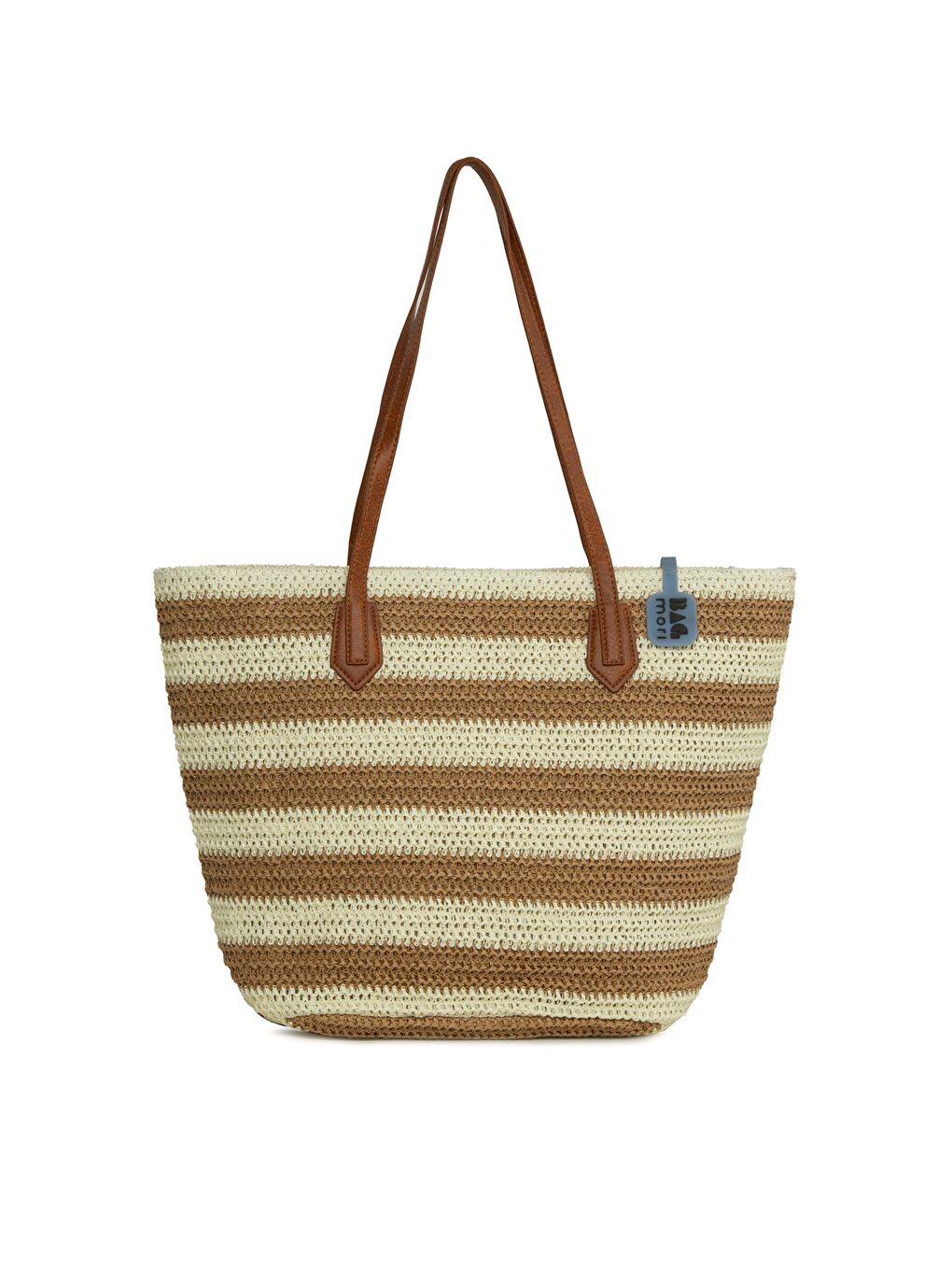 Bej Çizgili Hasır Tote Çanta