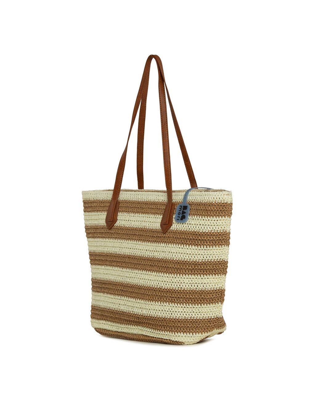 Bej Çizgili Hasır Tote Çanta-1