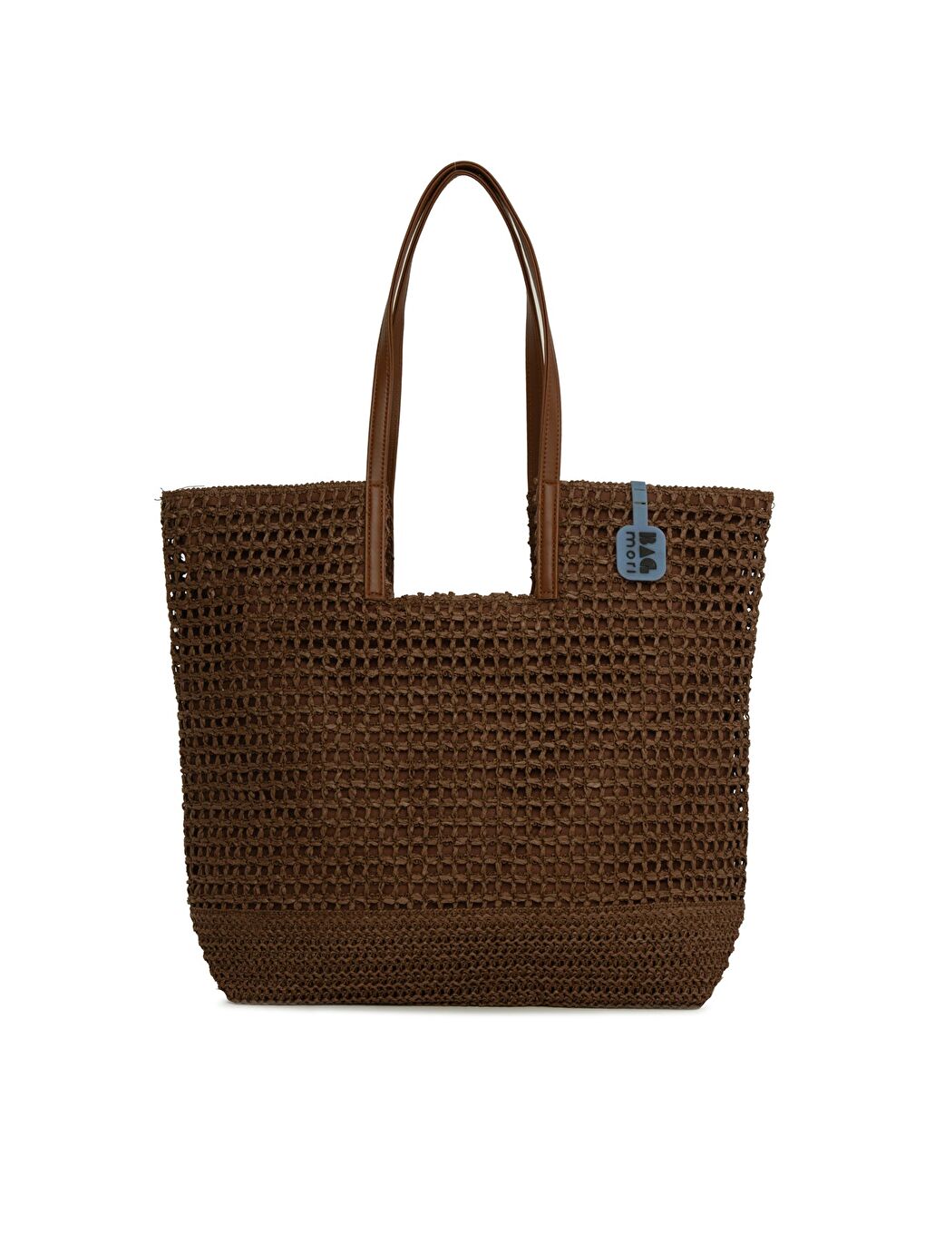 Kahverengi Deri Askılı Büyük Örgülü Hasır Büyük Çanta