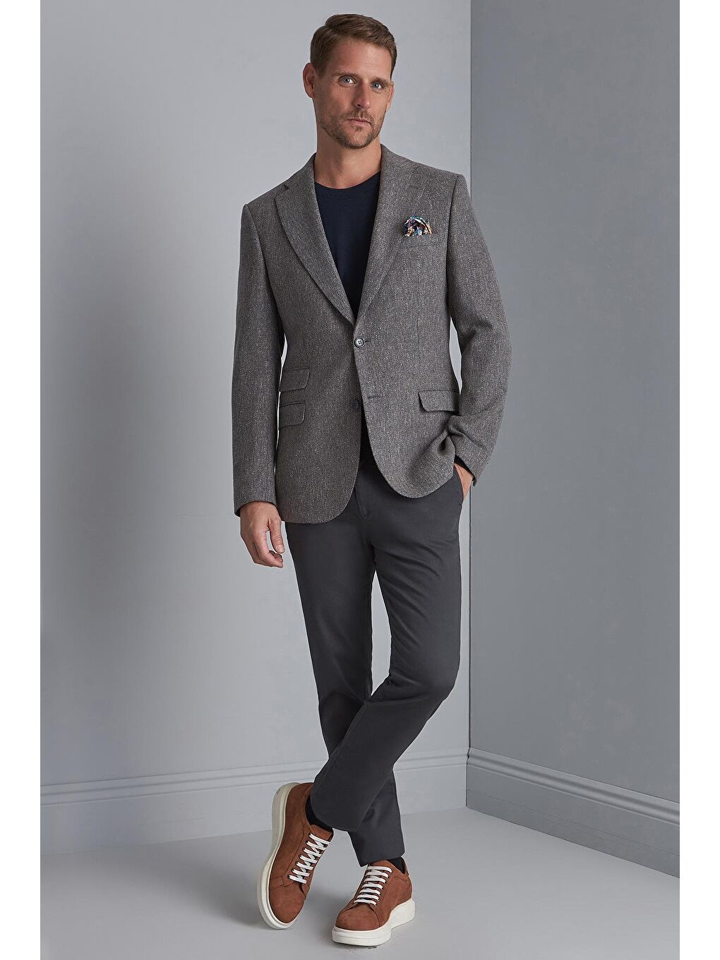 Erkek Gri  / Rahat Kalıp Mono Yaka Ceket