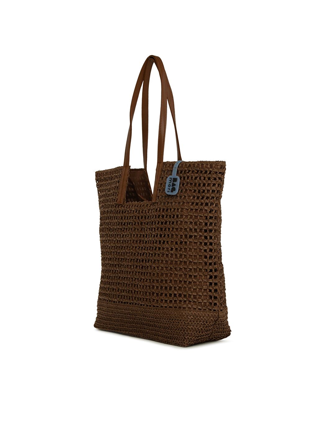 Kahverengi Deri Askılı Büyük Örgülü Hasır Büyük Çanta-1