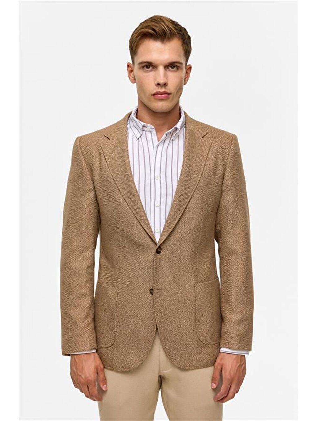 Kahverengi Sütlü Kahve Slim Sivri Yaka 6 Drop Ceket