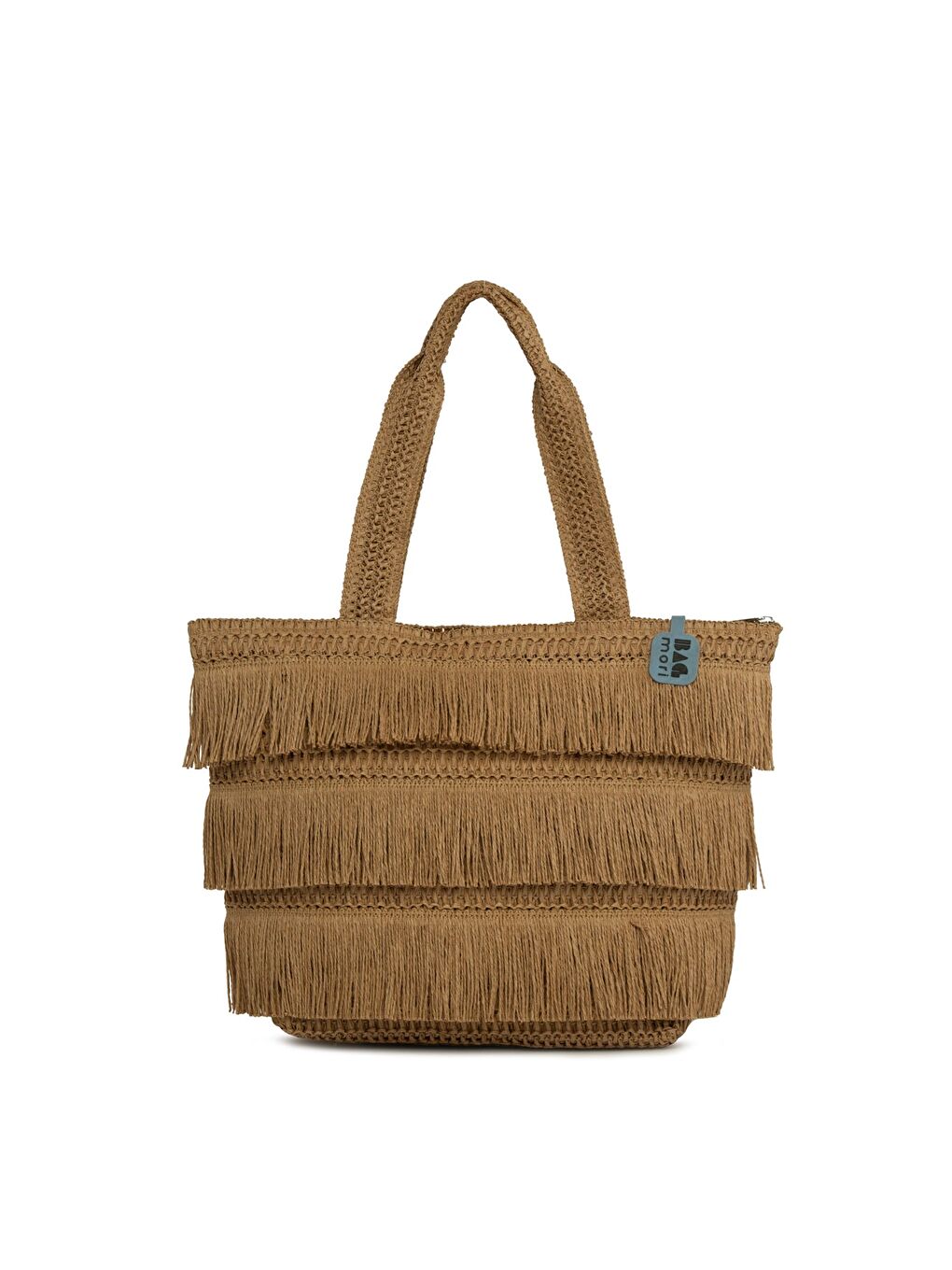 Bej Sıralı Püsküllü Tote Hasır Çanta
