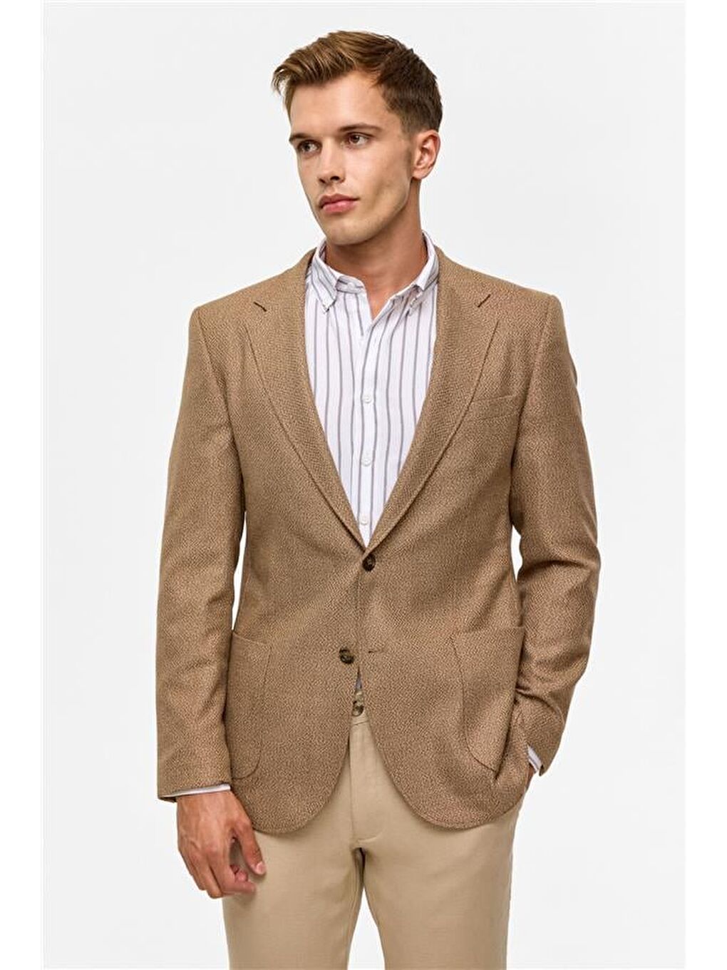 Kahverengi Sütlü Kahve Slim Sivri Yaka 6 Drop Ceket-1