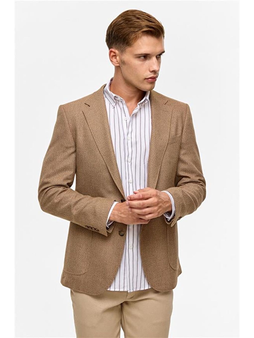 Kahverengi Sütlü Kahve Slim Sivri Yaka 6 Drop Ceket-2