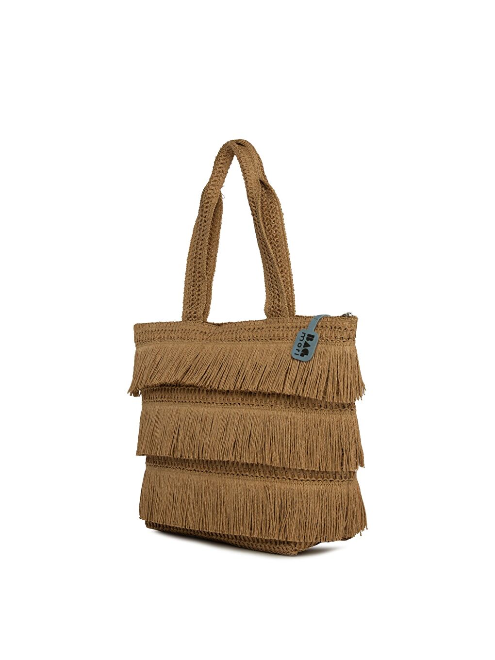Bej Sıralı Püsküllü Tote Hasır Çanta-1